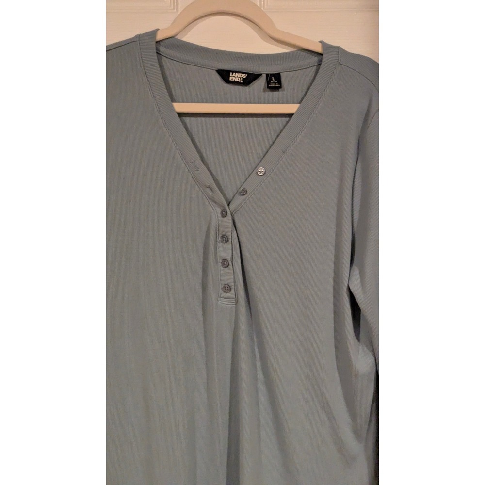 Lands End Blue Ribbed Henley Long Sleeve Shirt Size Lg Y2K Twilight bella style - Picture 2 of 6